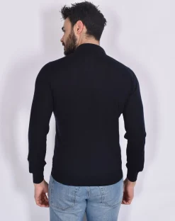 GRAN SASSO Polo<Polo manica lunga scollo V blu notte Athleisure fresco lana