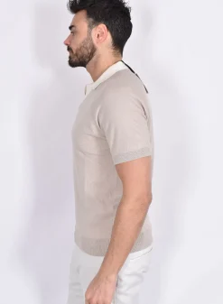 GRAN SASSO Polo<Polo Organic cotton beige bianco collo V