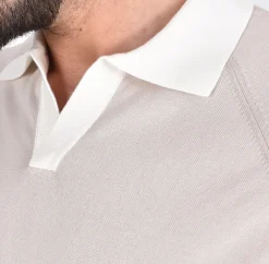 GRAN SASSO Polo<Polo Organic cotton beige bianco collo V