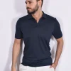 GRAN SASSO Polo<Polo scollo V lino blu
