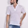 GRAN SASSO Polo<Polo scollo V lino bianco