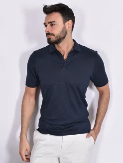 GRAN SASSO Polo<Polo scollo V lino blu