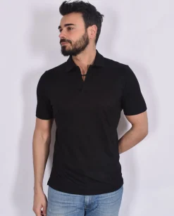 GRAN SASSO Polo<Polo scollo V lino nero