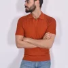GRAN SASSO Polo<Polo seta cotone rosso aragosta scollo v