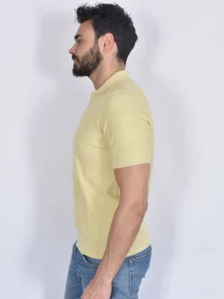 GRAN SASSO Polo<Polo seta cotone giallo paglia scollo v