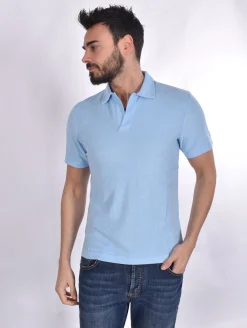 MC2 SAINT BARTH Polo<Polo scollo V sponge celeste Jeremy Terry