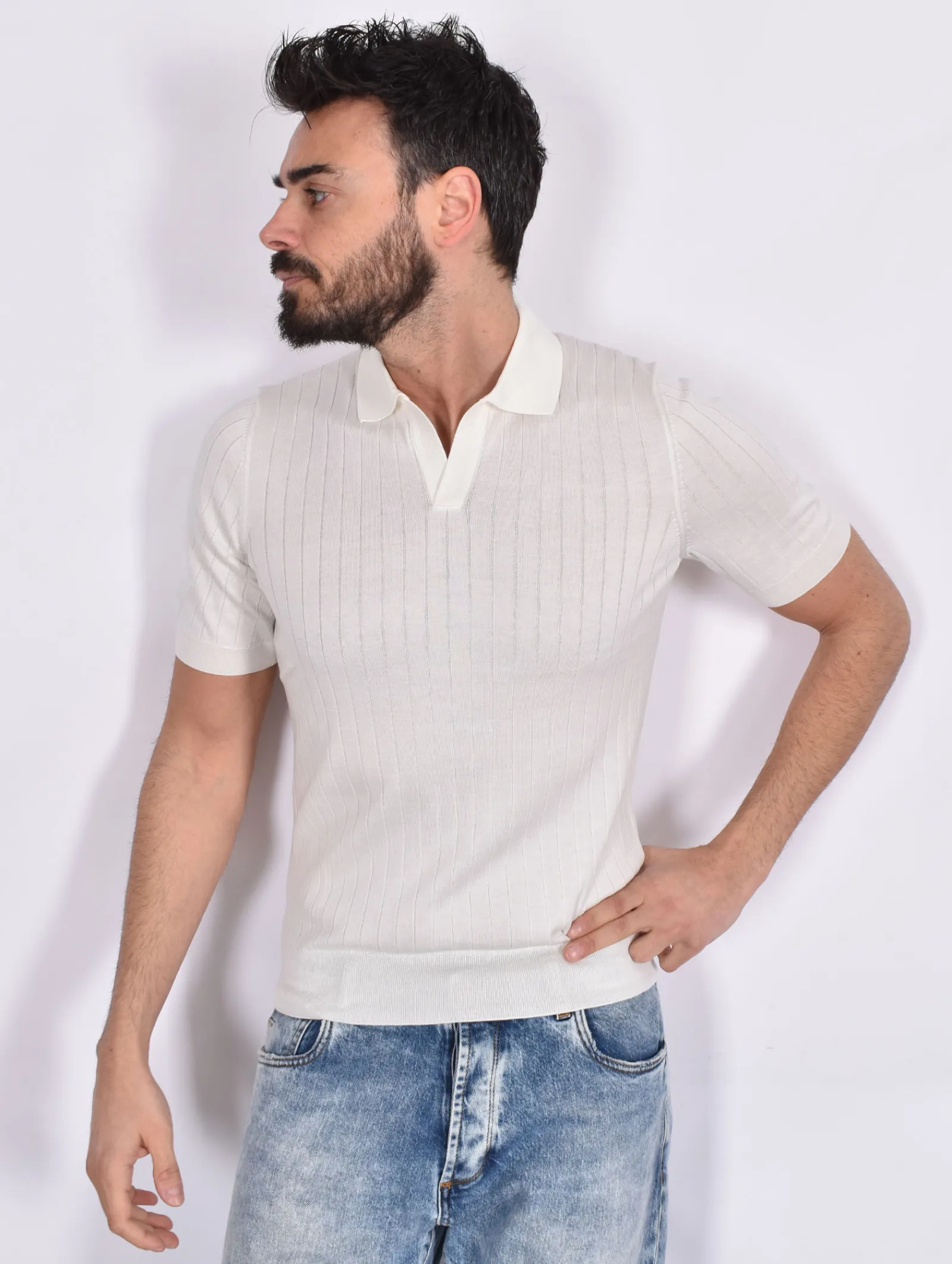 TAGLIATORE Polo<Polo scollo V senza bottoni seta cotone bianca Posh