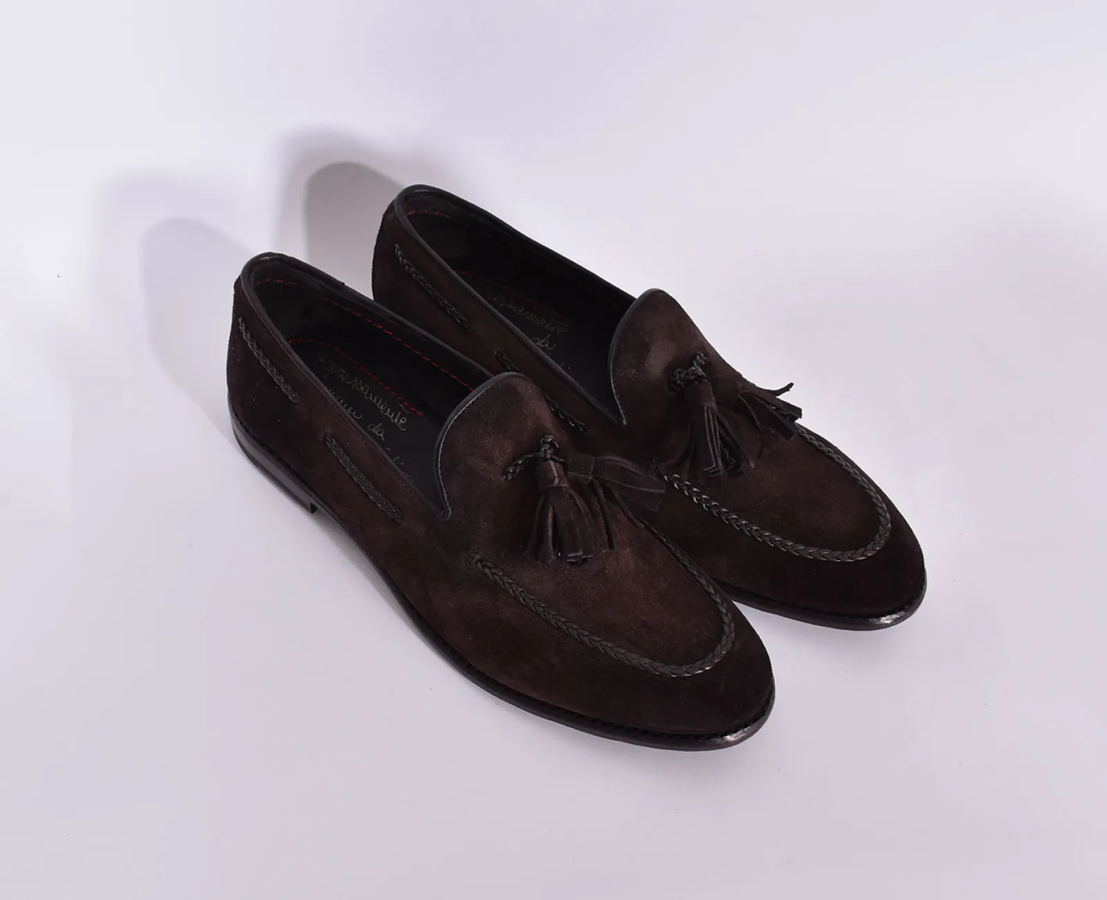 CLAUDIO MARINI Scarpe<Scarpe mocassini fatti a mano suede nappine moro
